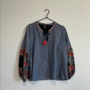 Johnny Was Scarf Print Sleeve Peasant Top